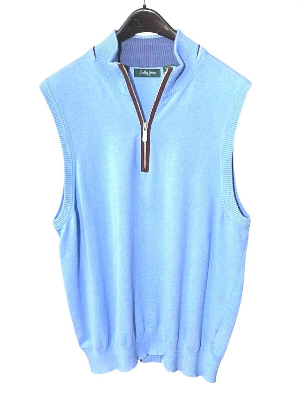 BOBBY JONES Mens M Clubhouse Sky Blue 100% Pima Cotton 1/4 Zip Golf/Casual Vest